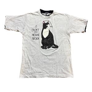 Vintage I Don't Do Mouse Work Funny Cat T Shirt Medium Humor Indie Loungewear